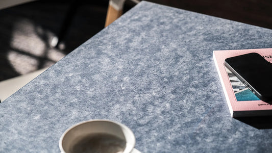Tabletop Kvadrat Really in break room — circular textile recycled on base wood | Antifer