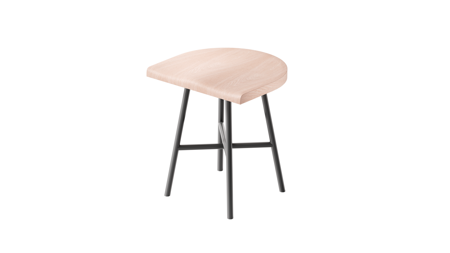 Camarade tabouret bas_45 cm assise hêtre massif pieds acier couleur ardoise vue de gauche. Design Big Game