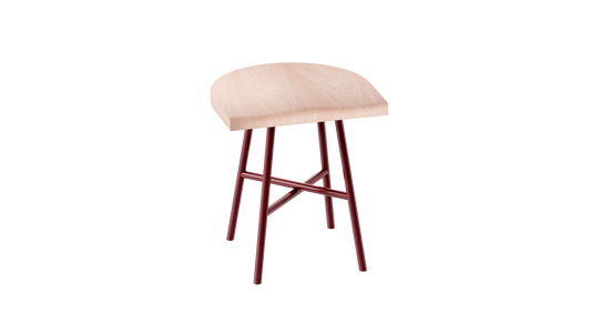Camarade tabouret bas 45 cm assise hêtre massif pieds acier couleur terre de sienne brulée vue de droite. Design Big Game