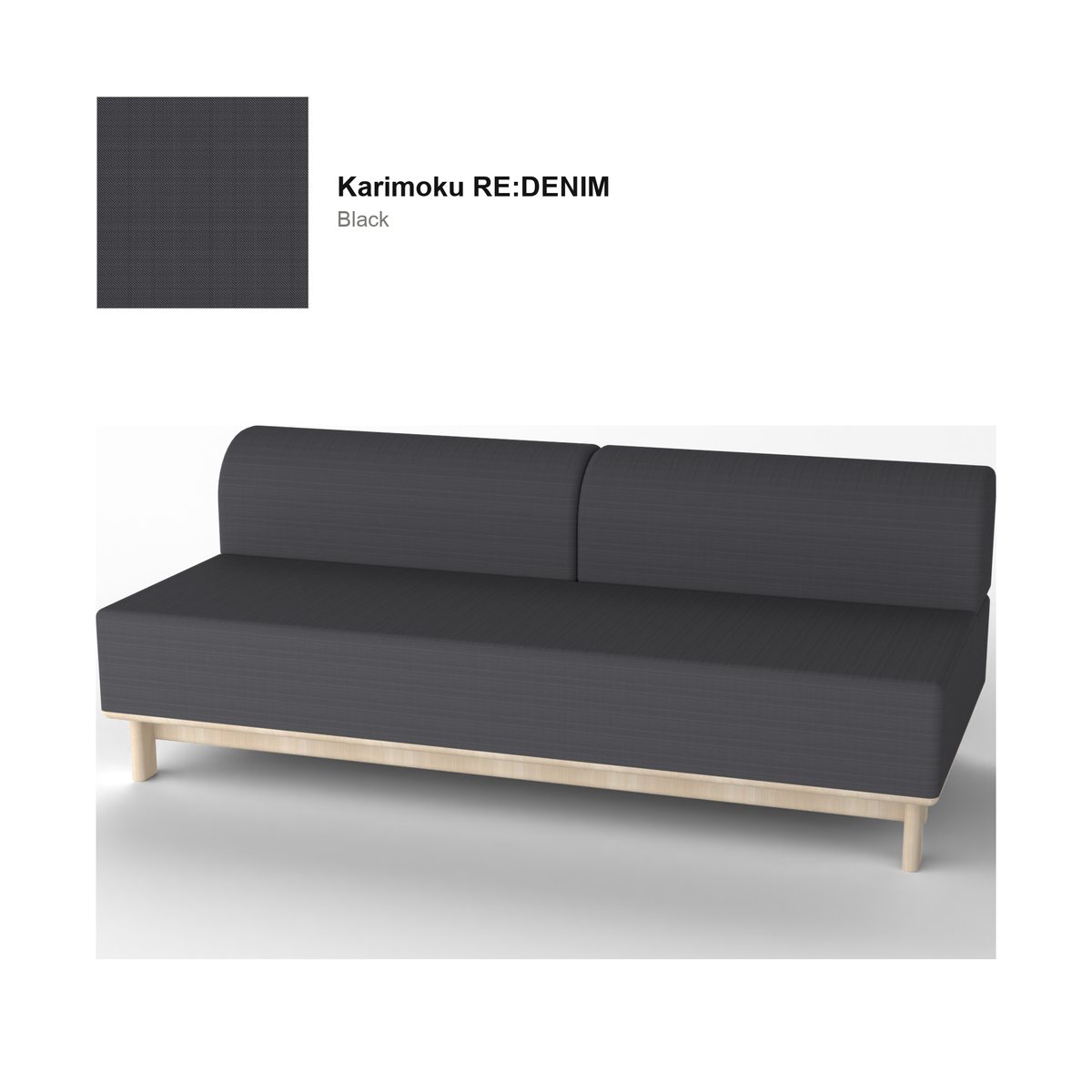 Elephant Sofa 3-seater Bench — Karimoku New Standard – Natural chestnut, RE:DENIM, Black