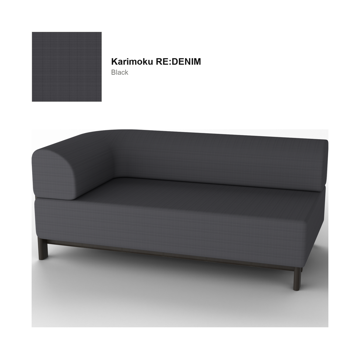Elephant Sofa 2-seater corner right — Karimoku New Standard – Black chestnut, RE:DENIM, Black