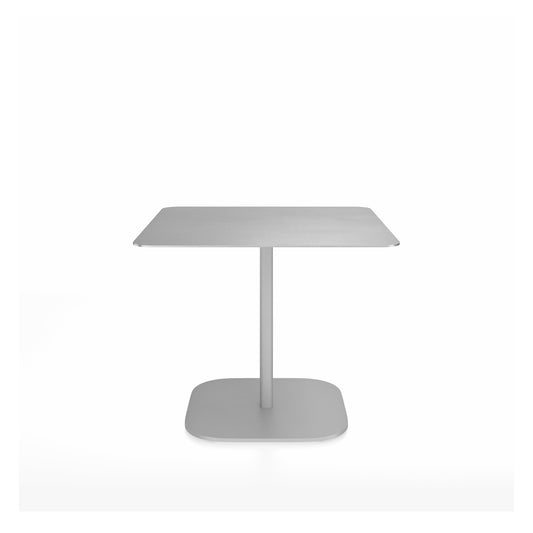 Table café Emeco 2 Inch base plate carrée 91 cm, plateau aluminium brossé