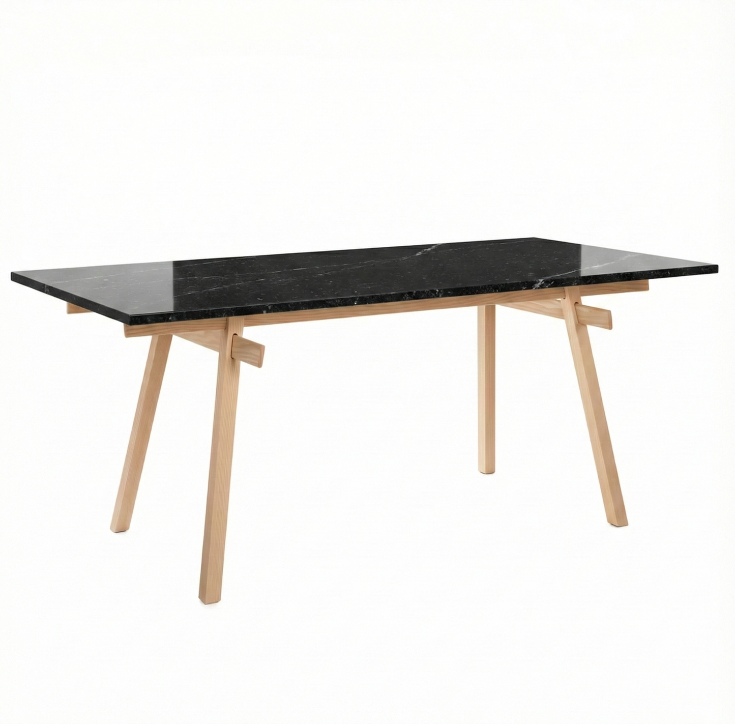 Base tréteaux Stand frêne massif with tabletop granit black — three-quarter view — Antifer