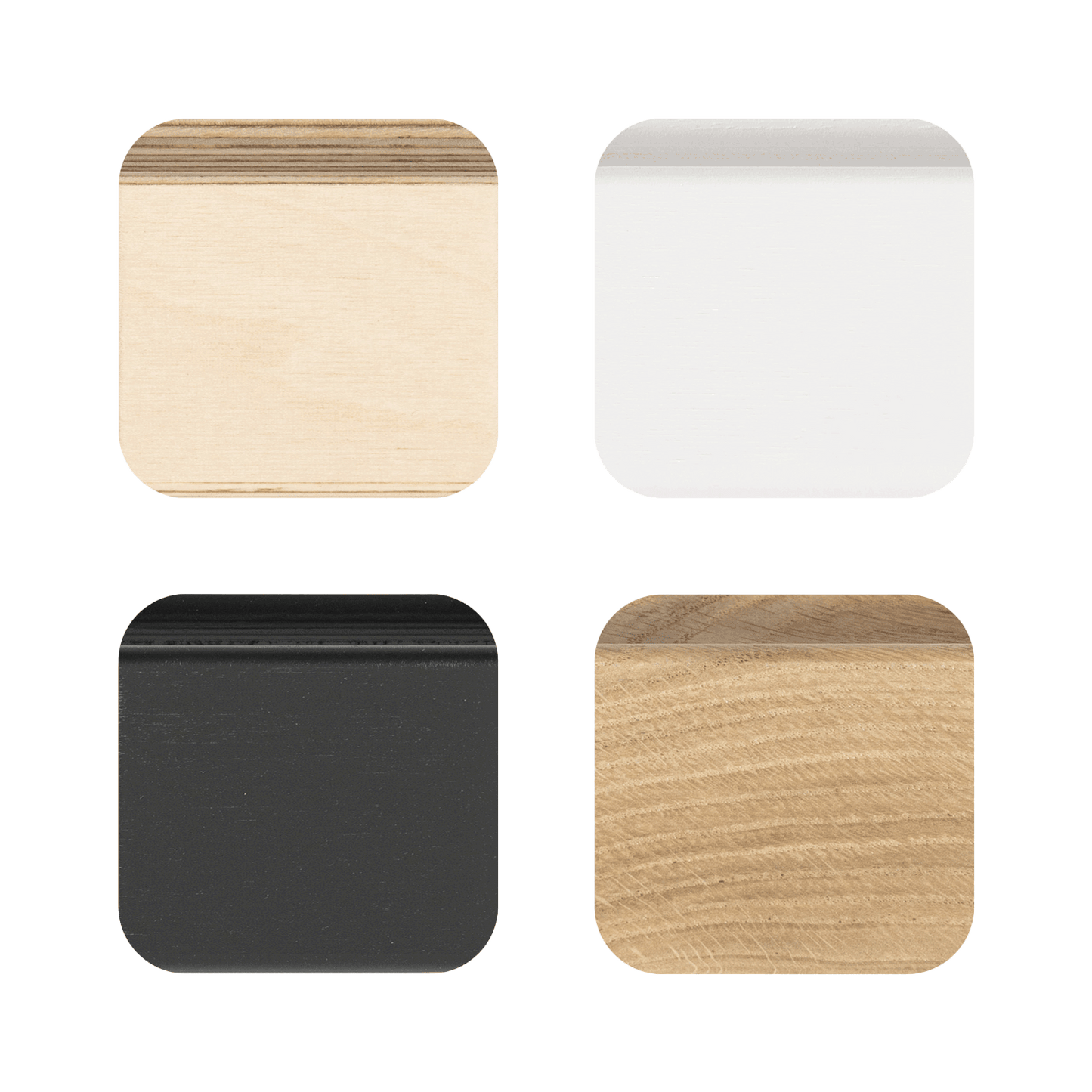 Variand wall rail material and color samples — birch oak black white — Variand design | Antifer