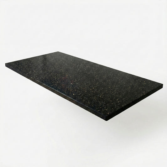 Plateau de table en terrazzo de Saint-Jacques recyclées noir, vue catalogue fond blanc, épaisseur 2cm