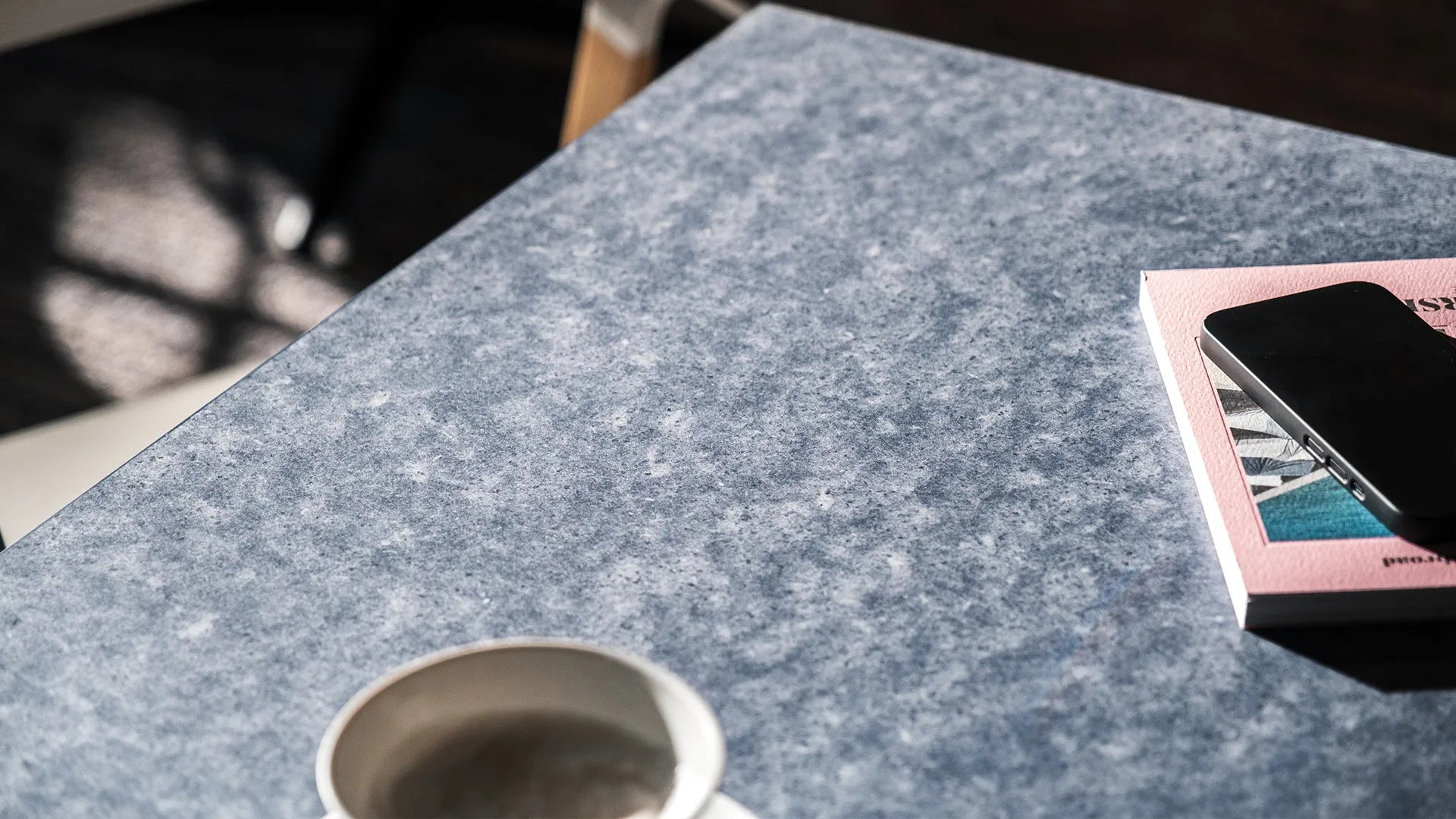 Tabletop Kvadrat Really in break room — circular textile recycled on base wood | Antifer