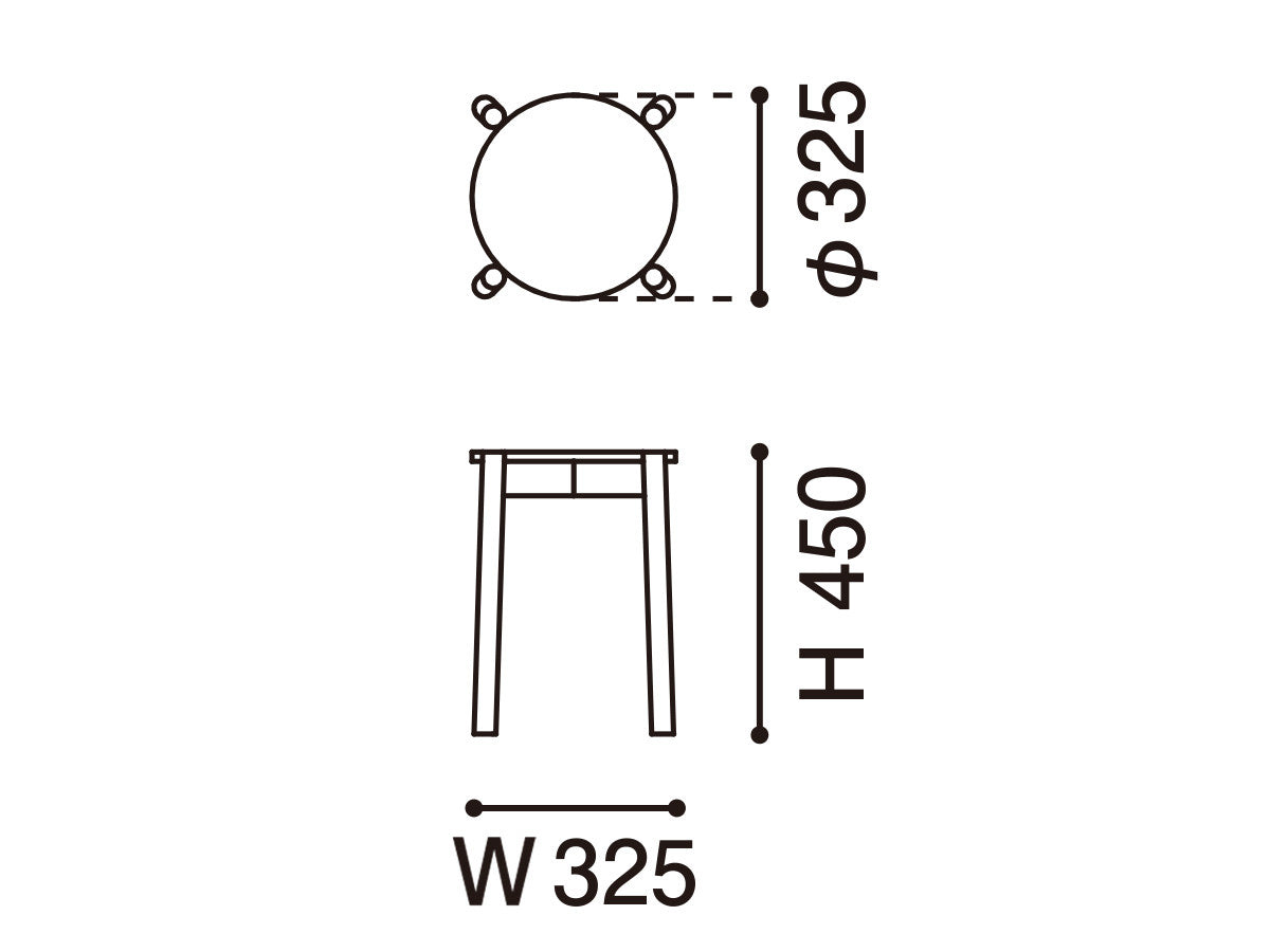 Hocker Castor Plus — Maßzeichnung: Sitzfläche 325 mm Durchmesser, Höhe 450 mm | Antifer