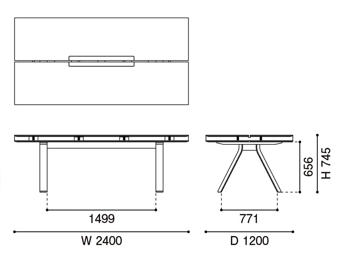 Bureau Spectrum — plan coté du plateau double : 2 400 mm de large, 1 200 de profondeur, 745 de haut | Antifer