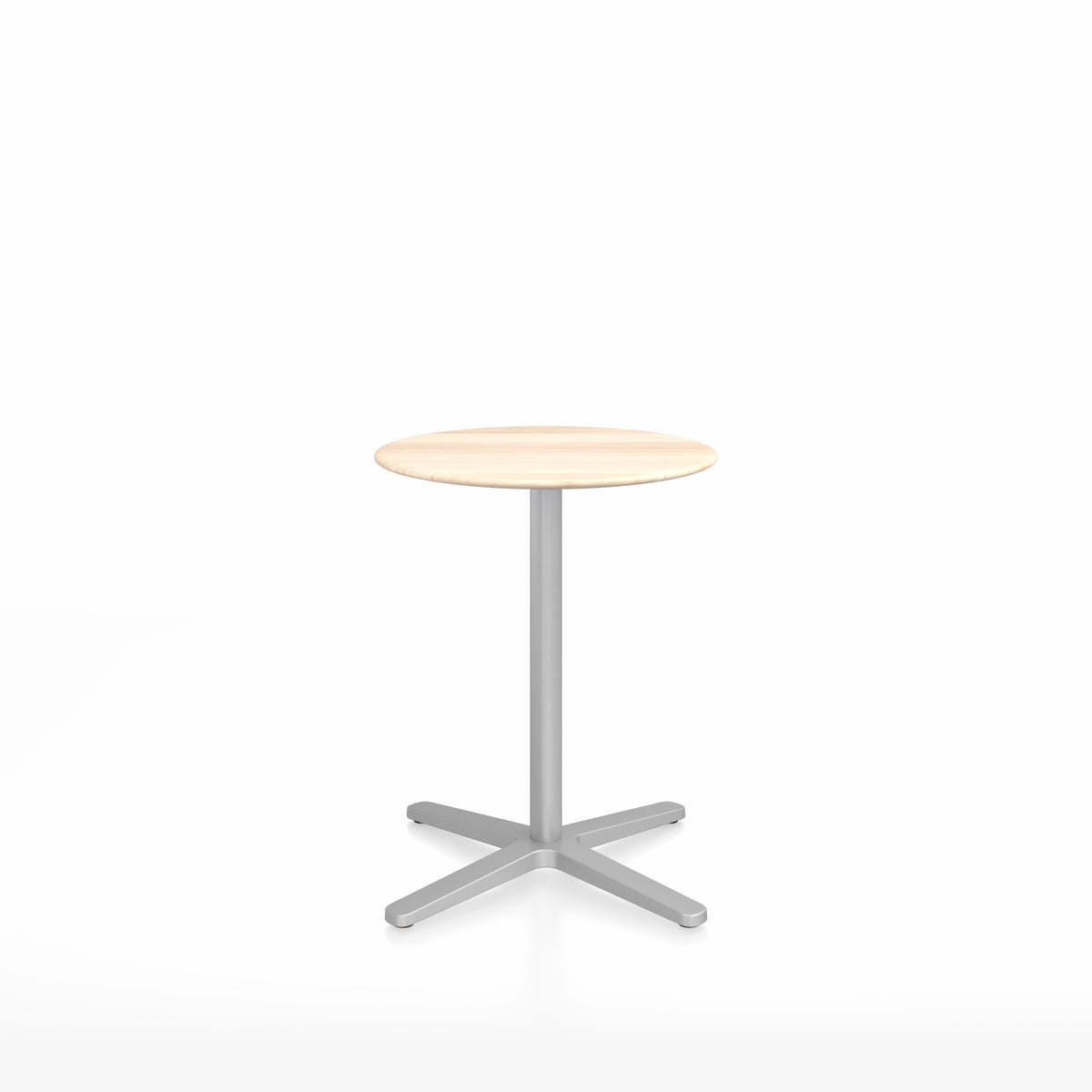 Table café Emeco 2 Inch base étoile ronde Ø 60 cm, plateau accoya, base argent