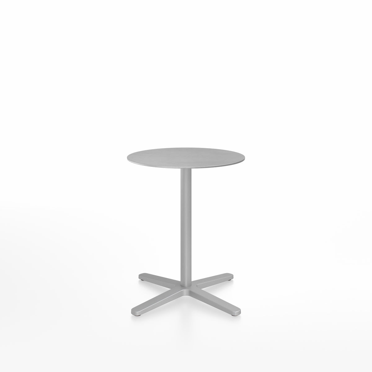 Table café Emeco 2 Inch base étoile ronde Ø 60 cm, plateau aluminium brossé, base argent