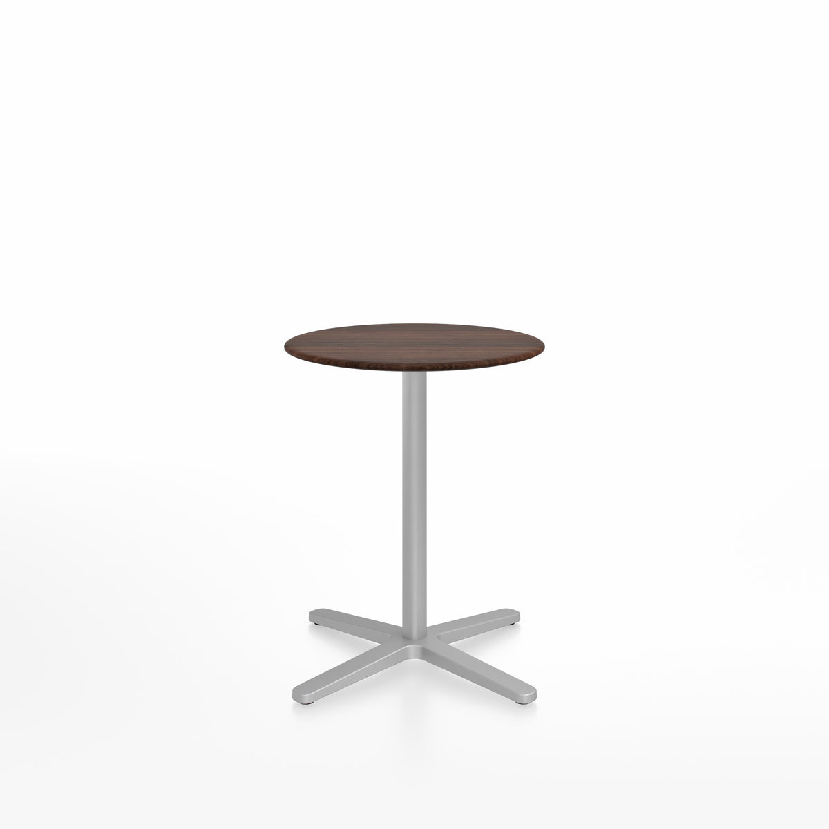 Table café Emeco 2 Inch base étoile ronde Ø 60 cm, plateau noyer, base argent