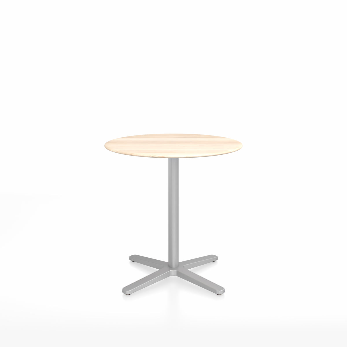 Table café Emeco 2 Inch base étoile ronde Ø 76 cm, plateau accoya, base argent