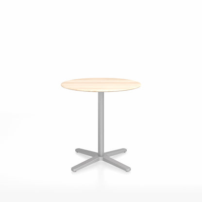 Table café Emeco 2 Inch base étoile ronde Ø 76 cm, plateau accoya, base argent