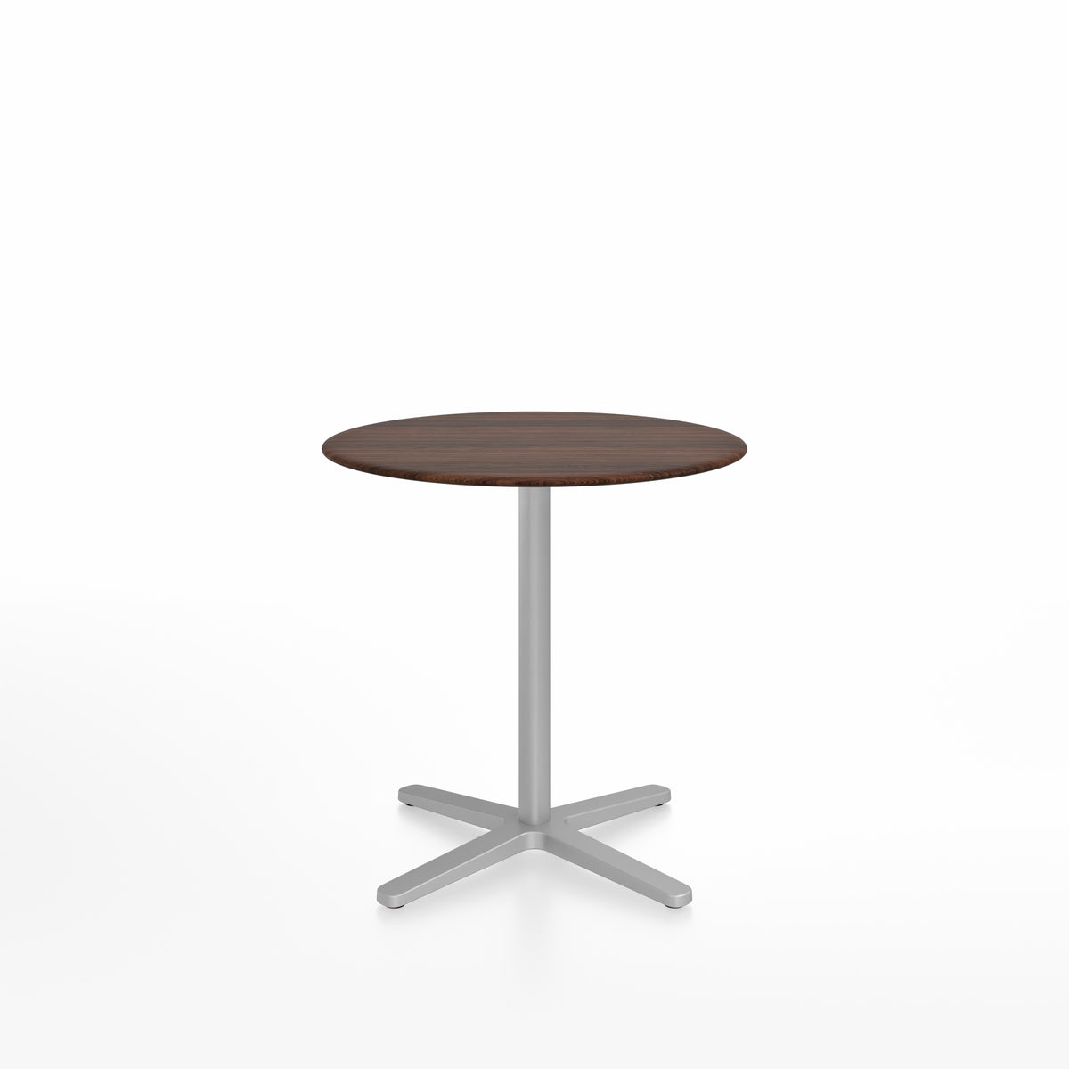 Table café Emeco 2 Inch base étoile ronde Ø 76 cm, plateau noyer, base argent
