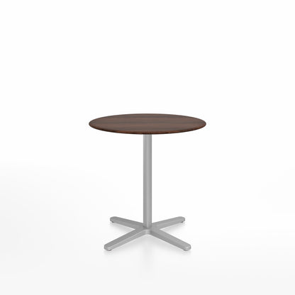 Table café Emeco 2 Inch base étoile ronde Ø 76 cm, plateau noyer, base argent