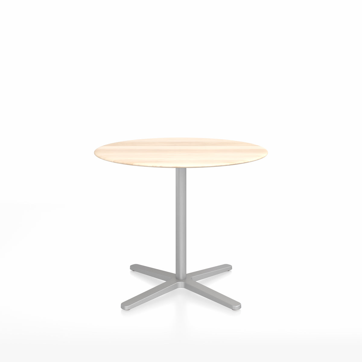 Table café Emeco 2 Inch base étoile ronde Ø 91 cm, plateau accoya, base argent