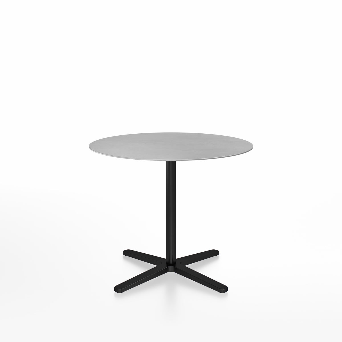 Table café Emeco 2 Inch base étoile ronde Ø 91 cm, plateau aluminium brossé, base noir