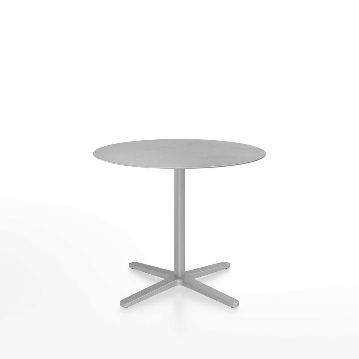 Table café Emeco 2 Inch base étoile ronde Ø 91 cm, plateau aluminium brossé, base argent