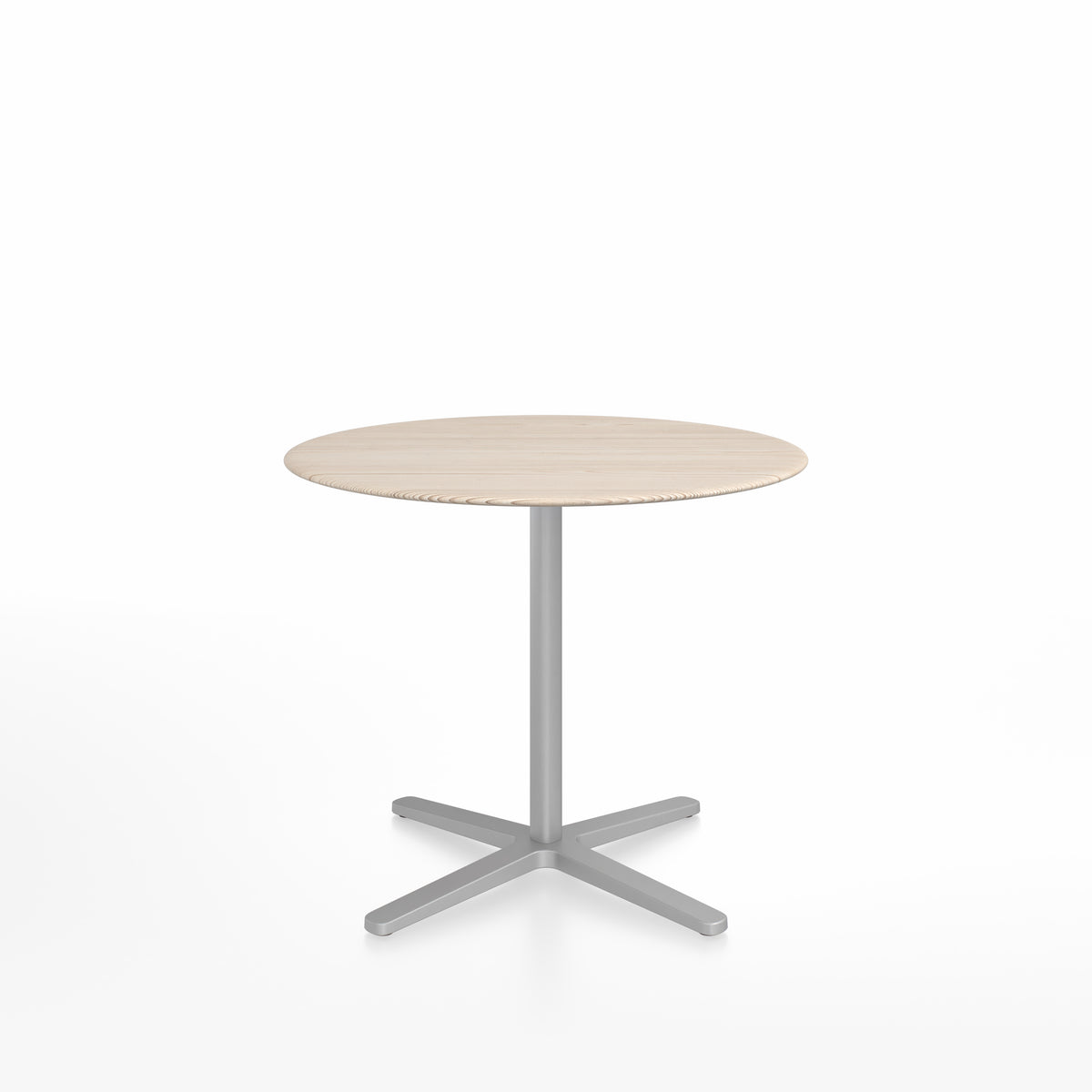 Table café Emeco 2 Inch base étoile ronde Ø 91 cm, plateau frêne, base argent