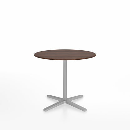 Table café Emeco 2 Inch base étoile ronde Ø 91 cm, plateau noyer, base argent