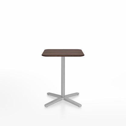 Table café Emeco 2 Inch base étoile carrée 60 cm, plateau noyer, base argent