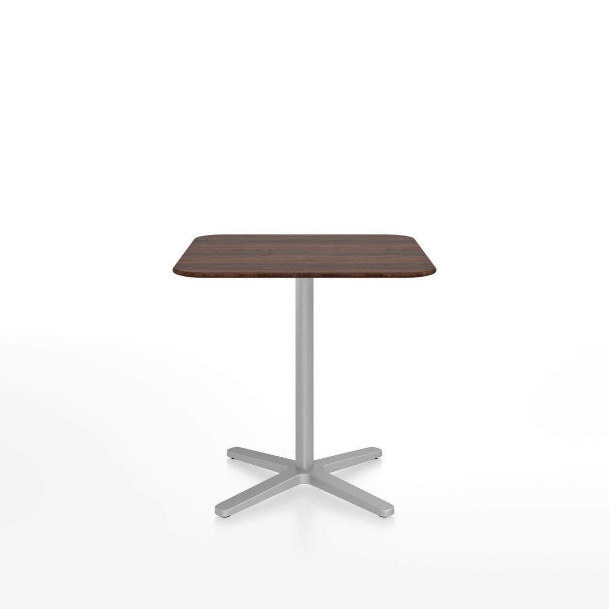 Table café Emeco 2 Inch base étoile carrée 76 cm, plateau noyer, base argent
