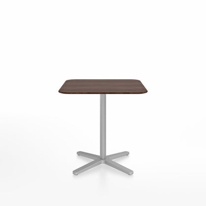 Table café Emeco 2 Inch base étoile carrée 76 cm, plateau noyer, base argent