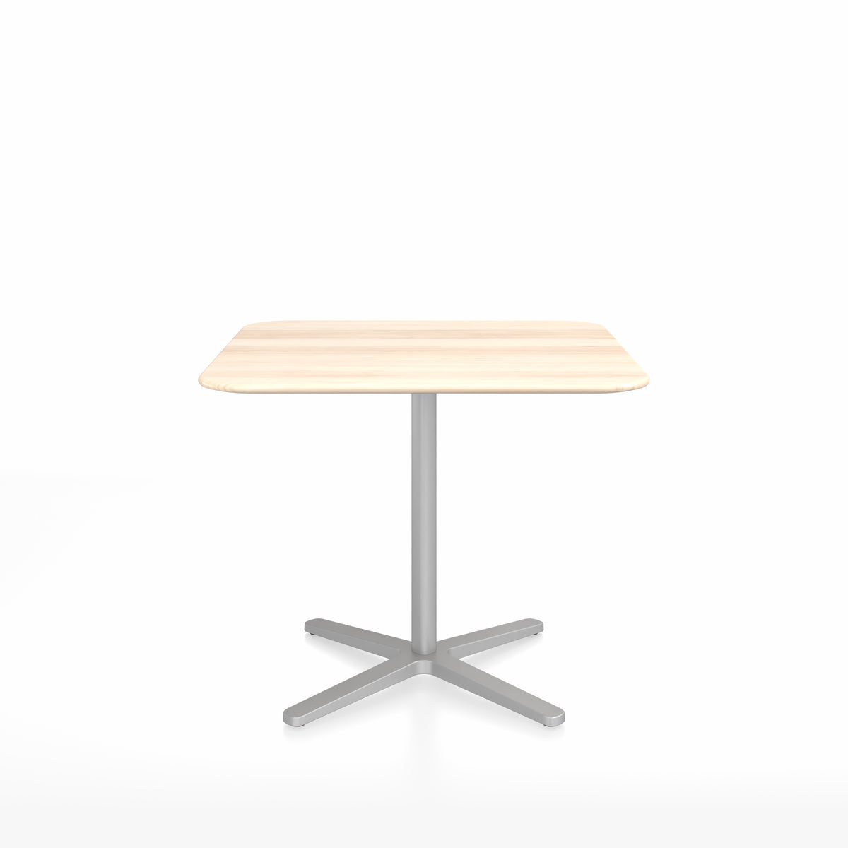 Table café Emeco 2 Inch base étoile carrée 91 cm, plateau accoya, base argent