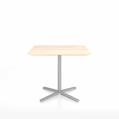 Table café Emeco 2 Inch base étoile carrée 91 cm, plateau accoya, base argent