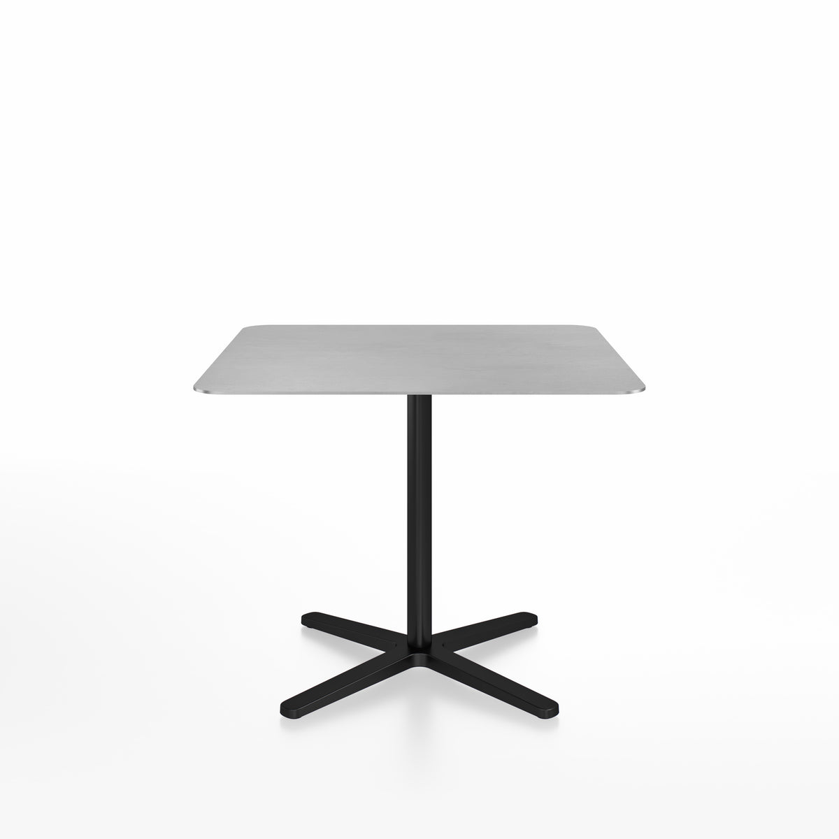 Table café Emeco 2 Inch base étoile carrée 91 cm, plateau aluminium brossé, base noir
