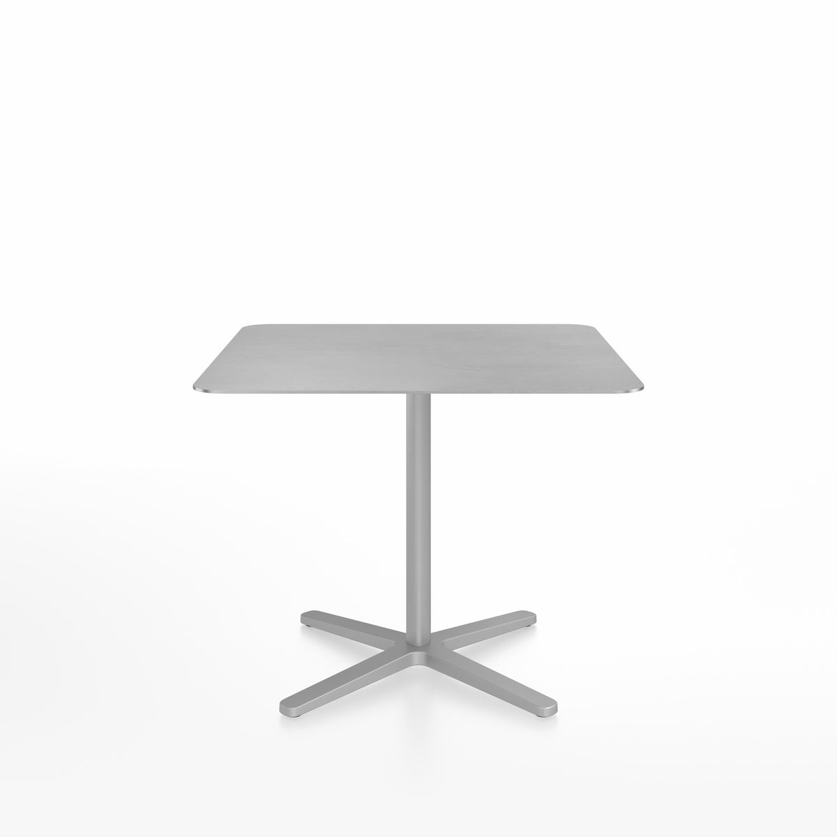 Table café Emeco 2 Inch base étoile carrée 91 cm, plateau aluminium brossé, base argent