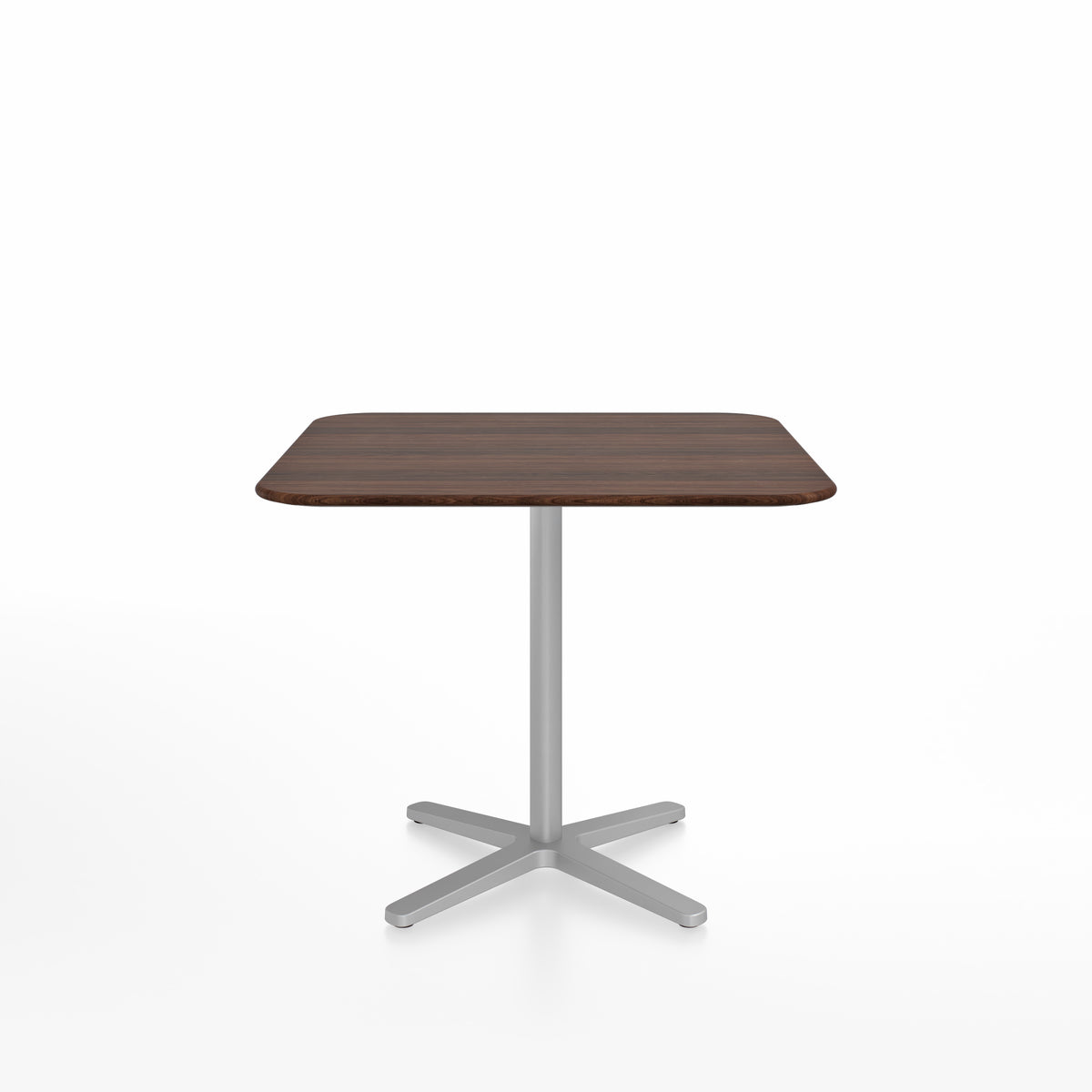 Table café Emeco 2 Inch base étoile carrée 91 cm, plateau noyer, base argent