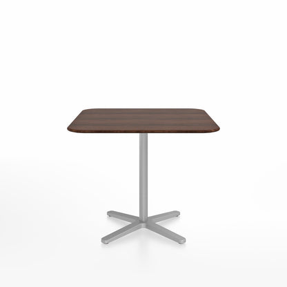 Table café Emeco 2 Inch base étoile carrée 91 cm, plateau noyer, base argent