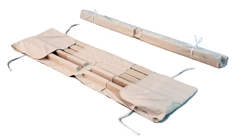 Piétement stand frêne massif sac emballage