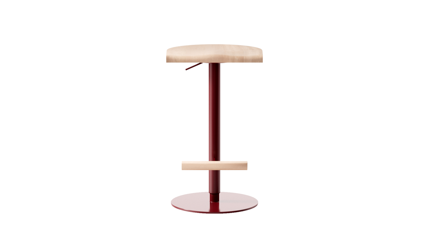 Tabouret ajustable Camarade en hêtre et acier, hauteur médiane, vue de face