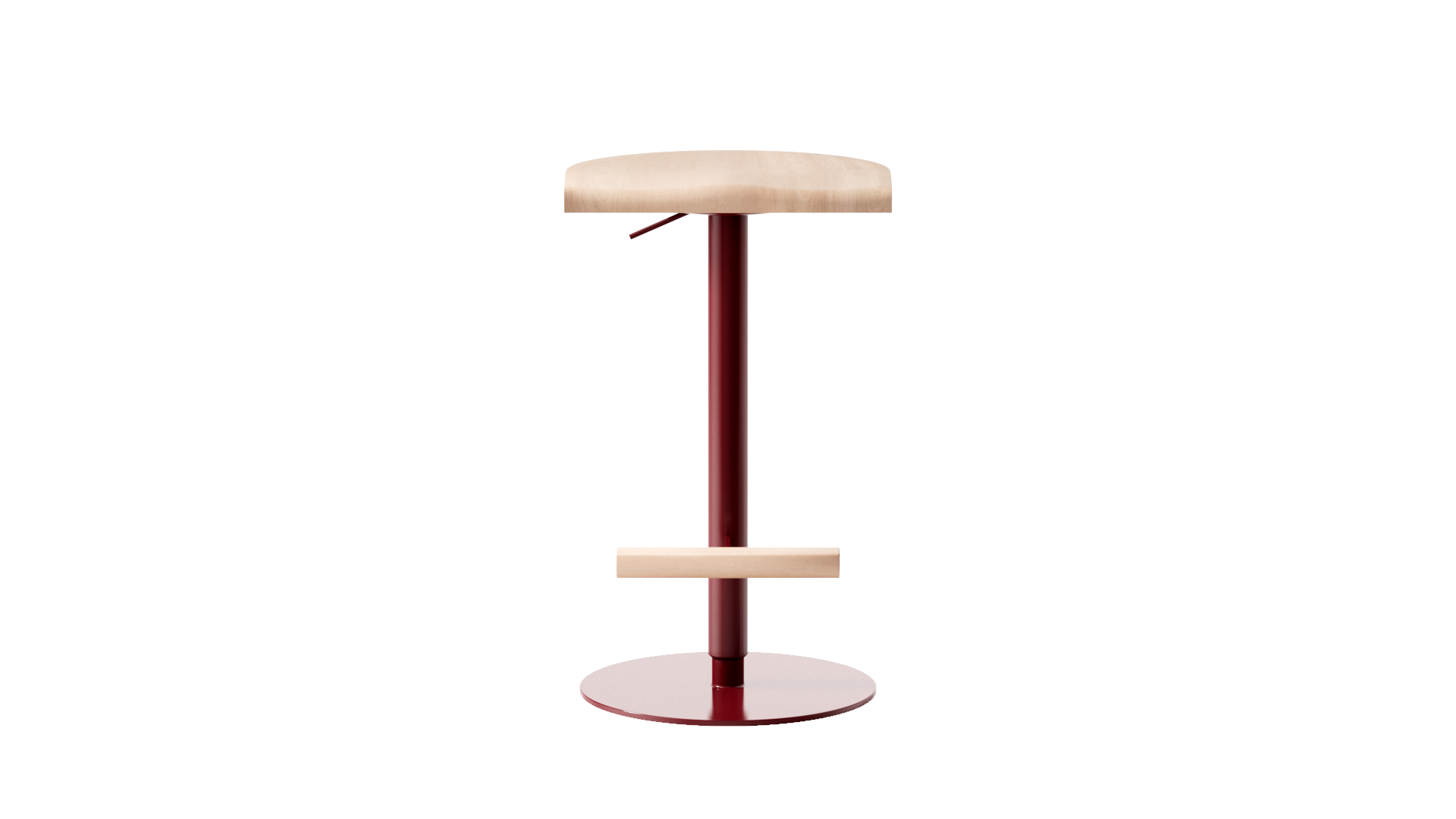 Tabouret ajustable Camarade en hêtre et acier, hauteur médiane, vue de face