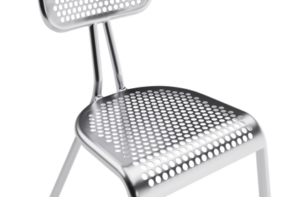 Gros plan assise chaise bloc métal aluminium 