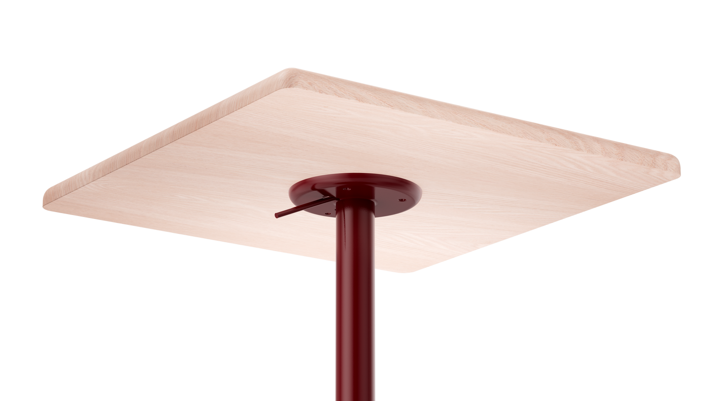 Vue du dessous plateau bois Table  ajustable 75 110 cm Camarade plateau hêtre massif & pied en acier couleur terre de sienne brulée; design big game