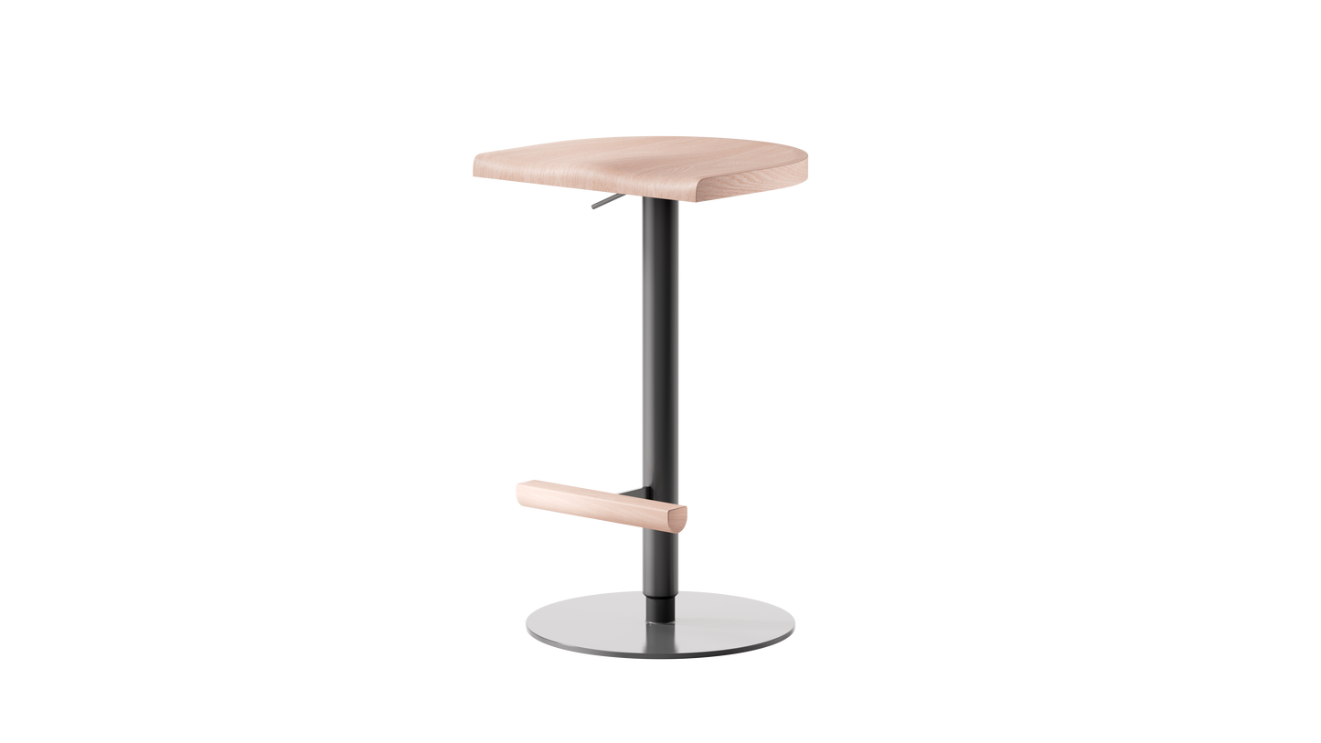 Camarade tabouret ajustable 58 79 cm assise hêtre massif et pieds en acier couleur ardoise vue de 3 4 gauche