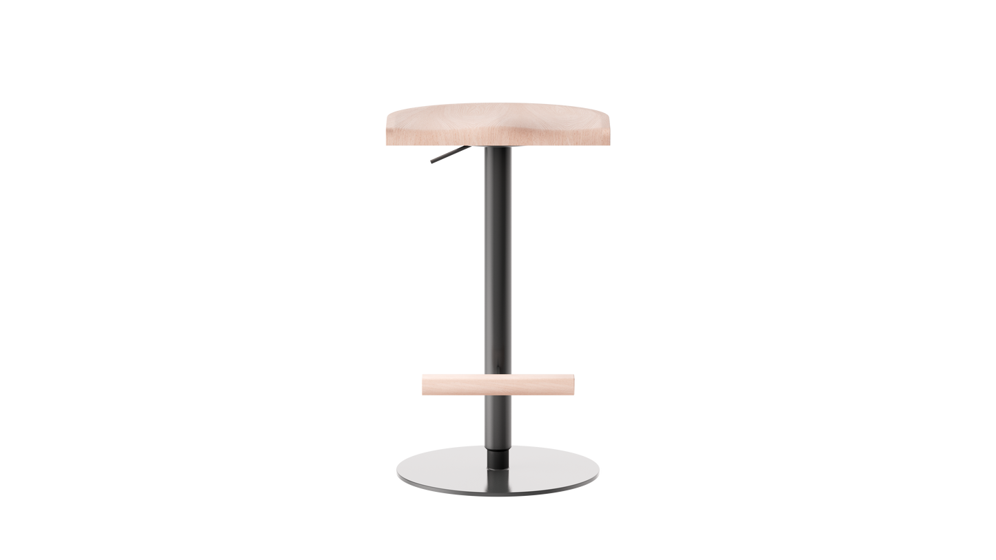 Camarade tabouret ajustable 58 79 cm assise hêtre massif et pieds en acier couleur ardoise vue de face