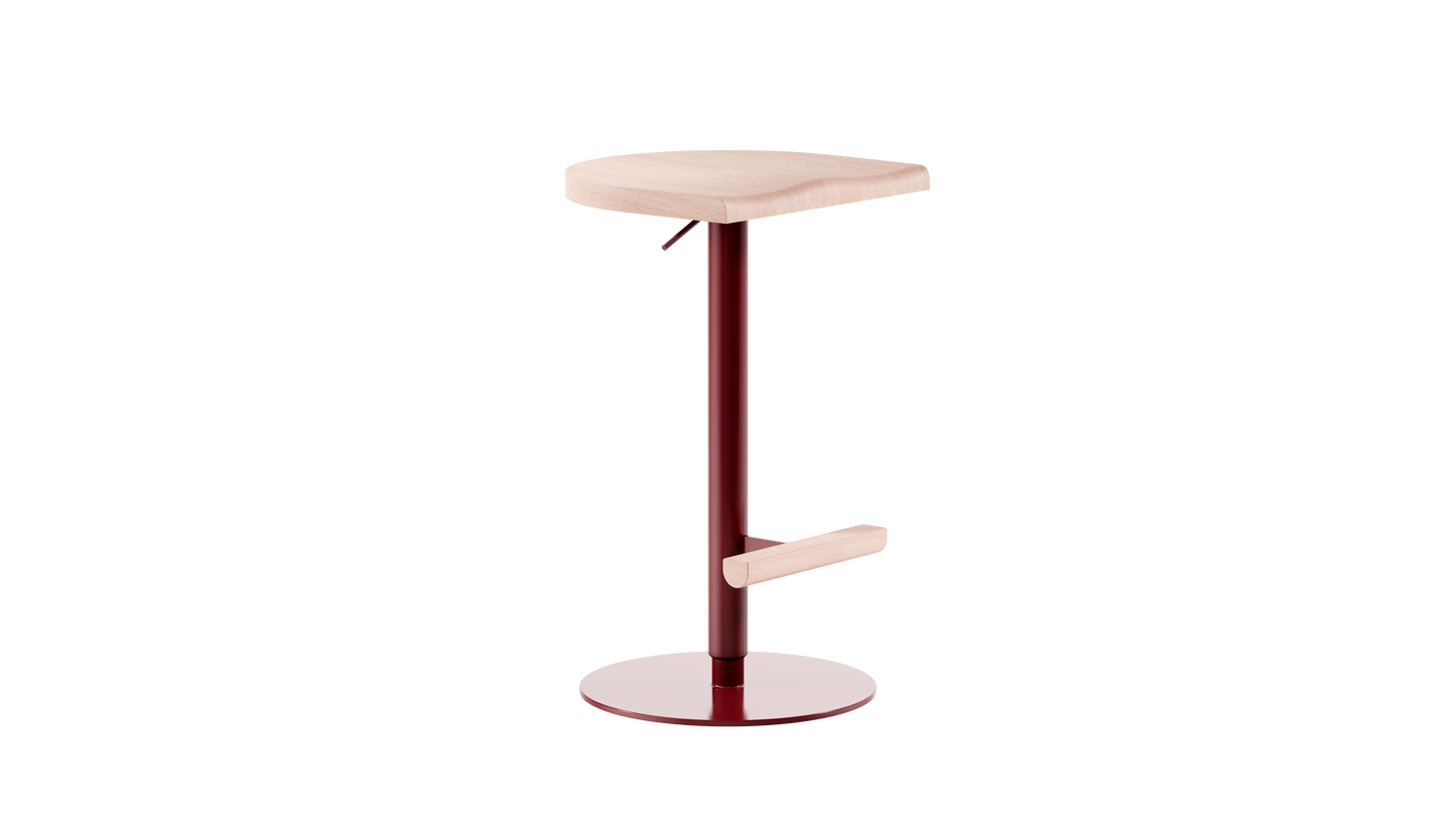 Camarade tabouret ajustable 58 79 cm assise hêtre massif et pieds en acier couleur terre de sienne brulée vue de 3 4 droite. Design Big Game