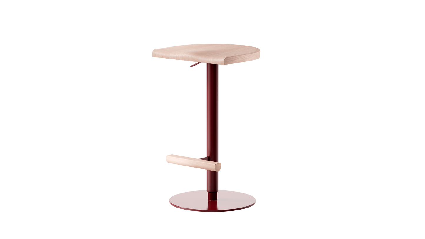 Camarade tabouret ajustable 58 79 cm assise hêtre massif et pieds en acier couleur terre de sienne brulée vue de 3 4 gauche. Design Big Game