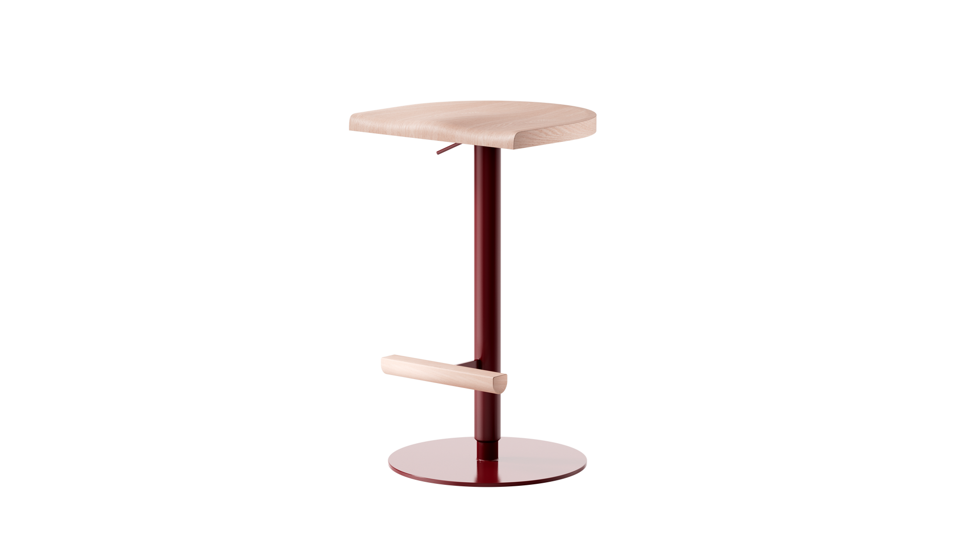 Camarade tabouret ajustable 58 79 cm assise hêtre massif et pieds en acier couleur terre de sienne brulée vue de 3 4 gauche. Design Big Game