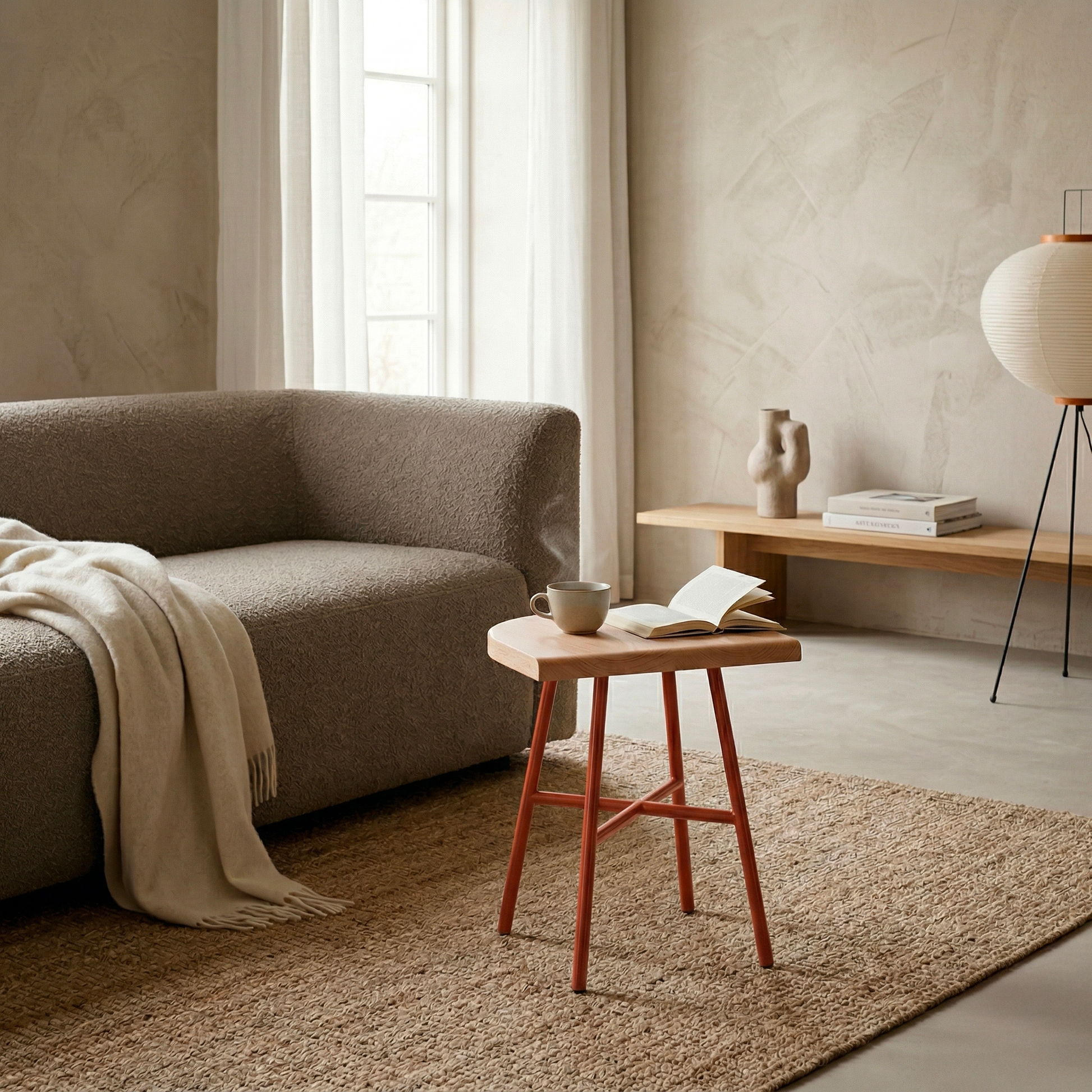 Tabouret bas Camarade hêtre massif & acier en bout de canapé — design Big-Game | Antifer