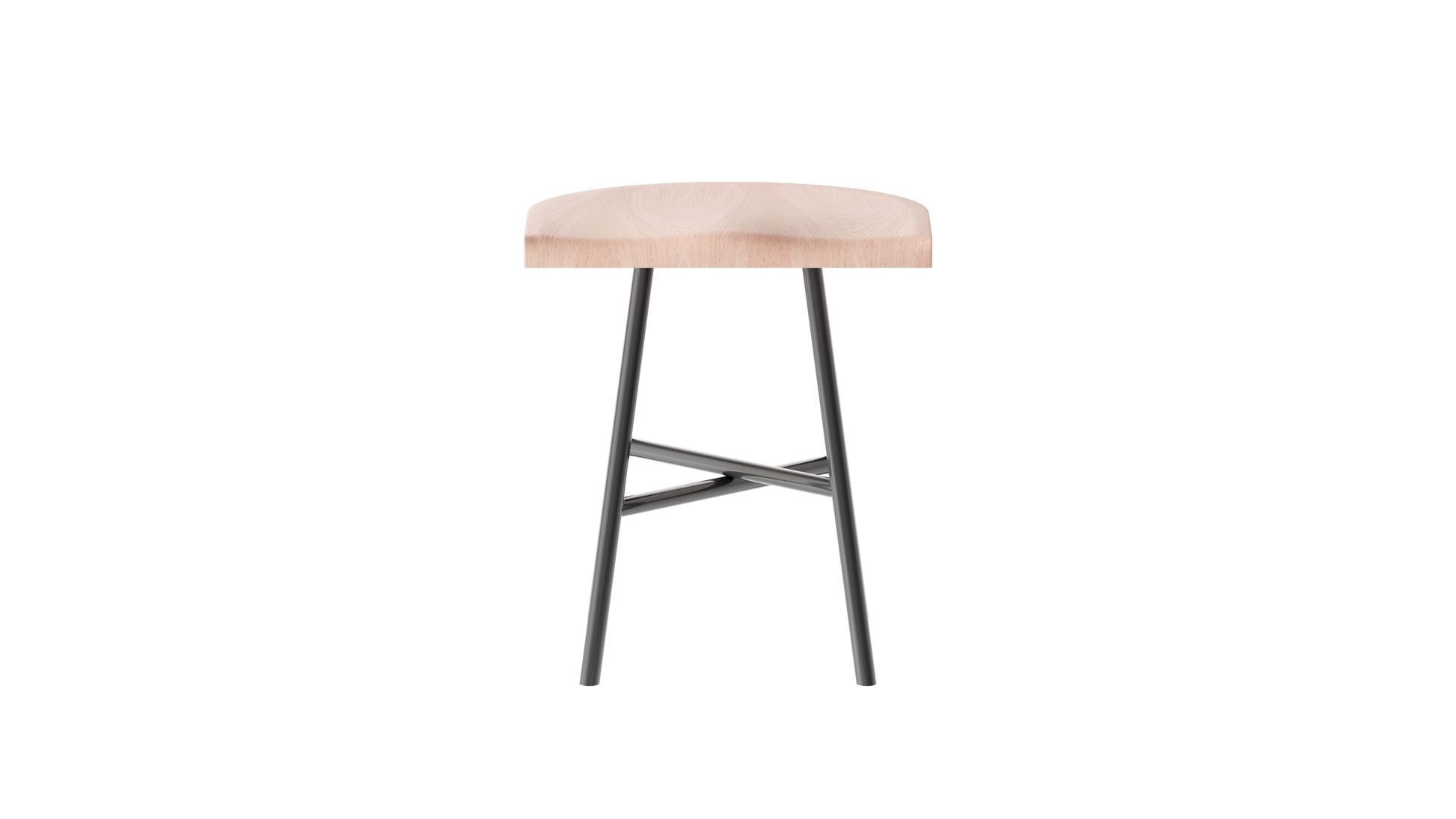 Camarade tabouret bas_45 cm assise hêtre massif pieds acier couleur ardoise vue de face. Design Big Game