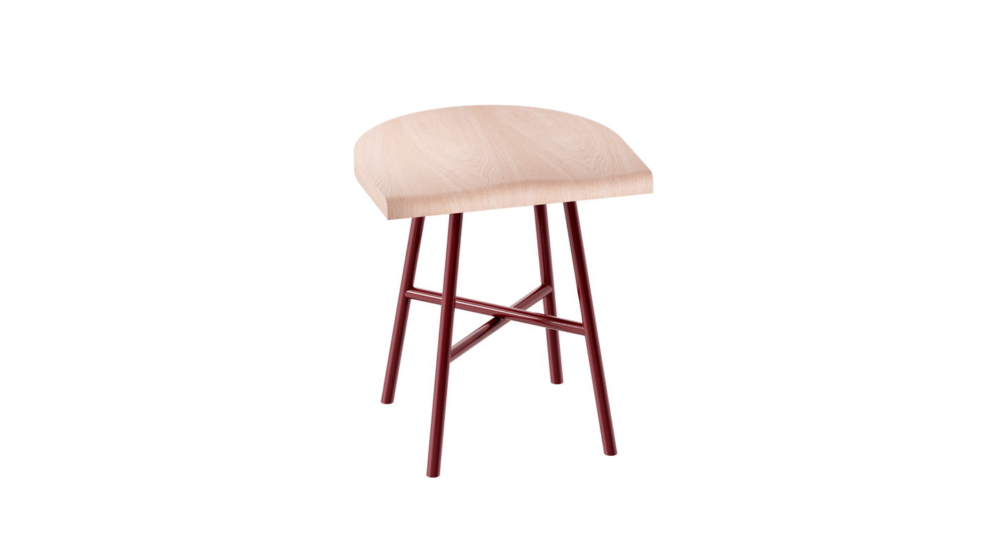 Camarade tabouret bas 45 cm assise hêtre massif pieds acier couleur terre de sienne brulée vue de droite. Design Big Game
