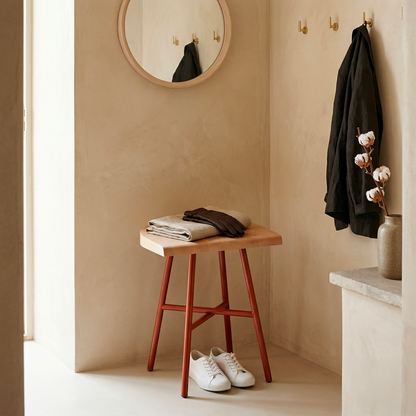 Tabouret bas Camarade hêtre massif & acier en ambiance lifestyle — design Big-Game | Antifer
