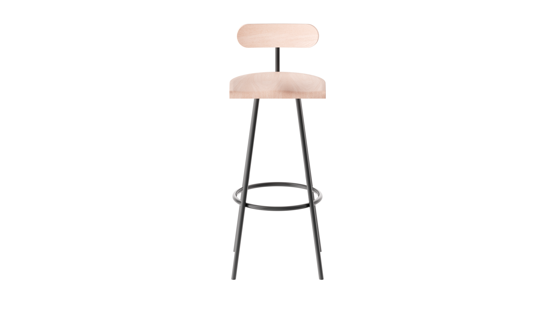 Tabouret haut camarade 65 cm hêtre massif et acier de face couleur ardoise. Design Big Game