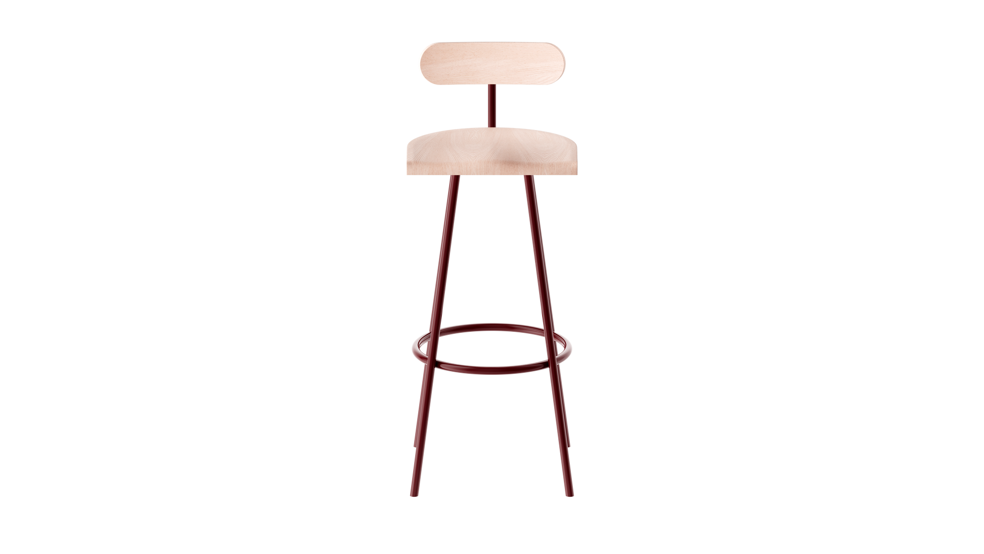 Tabouret haut camarade 65 cm hêtre massif et acier de face couleur terre de sienne brulée. Design Big Game