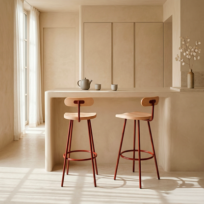 High stool Camarade in zen kitchen — solid beech and steel, Big Game design | Antifer